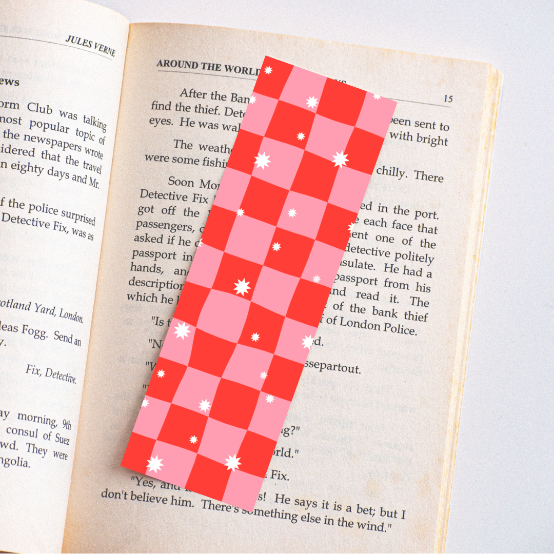 Pink Checkered - Moody Pink and Red Bookmark