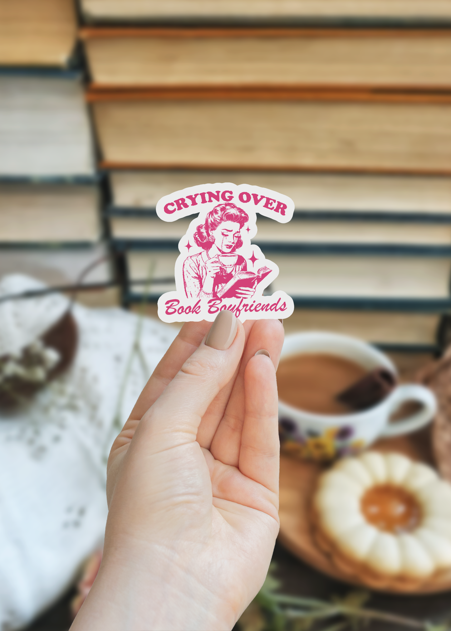 Crying Over Book Boyfriends Bookish Waterproof Sticker