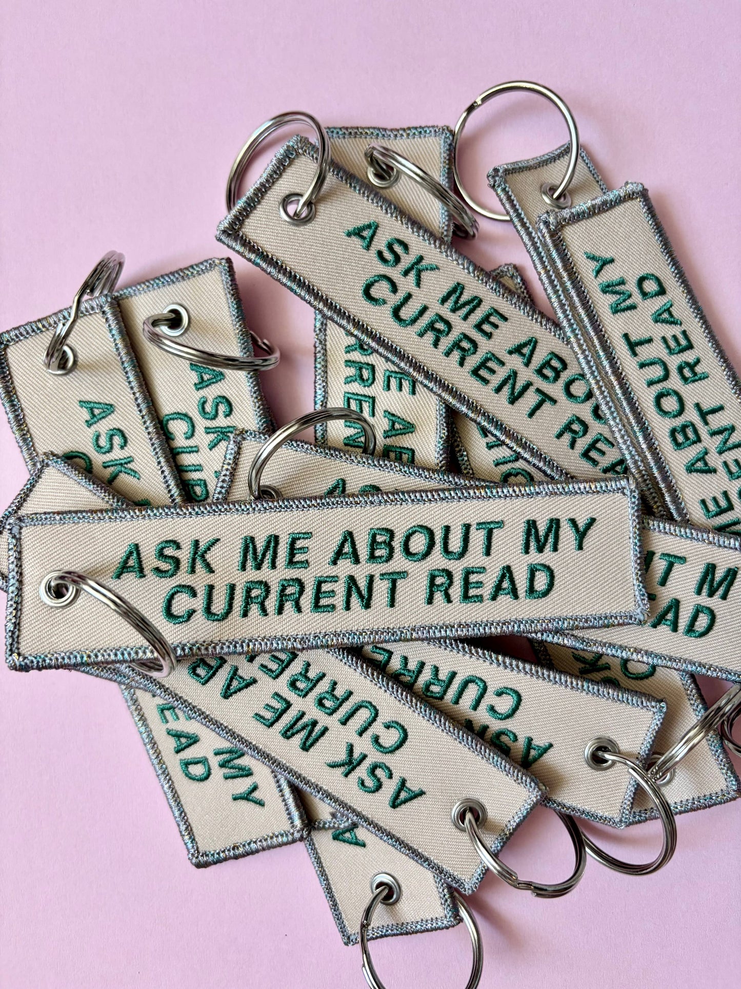 Ask Me About My Current Read 📖 Fabric Keychain / Pull Tag