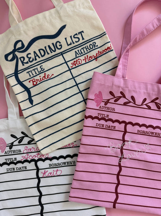 Bookish Canvas Totes | Reading List | Library Card